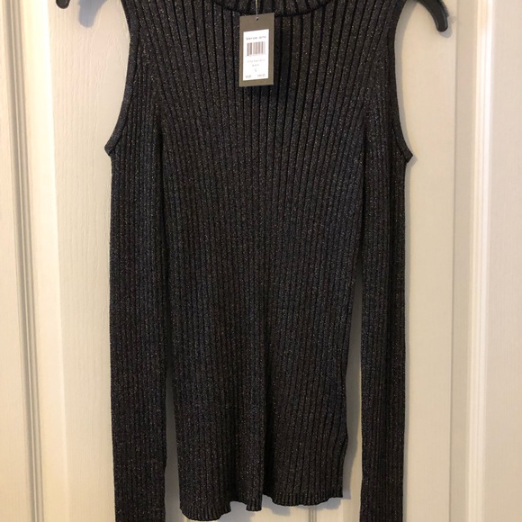 Verve Ami Black Metallic Cold Shoulder Long Sleeved Turtleneck Top Small NWT - Picture 2 of 10